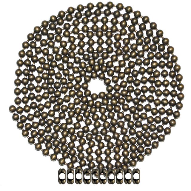 Cadena de bolas de 10 pies de longitud, tamaño número 13, latón medieval y 10 acoplamientos B a juego