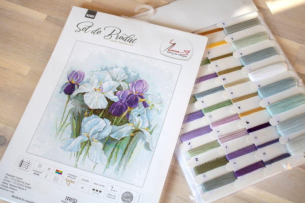 Counted Cross-Stitch Kit Irises B2367 By Luca-S Needlework Easy Flowers Nature White Purple Canvas Cotton