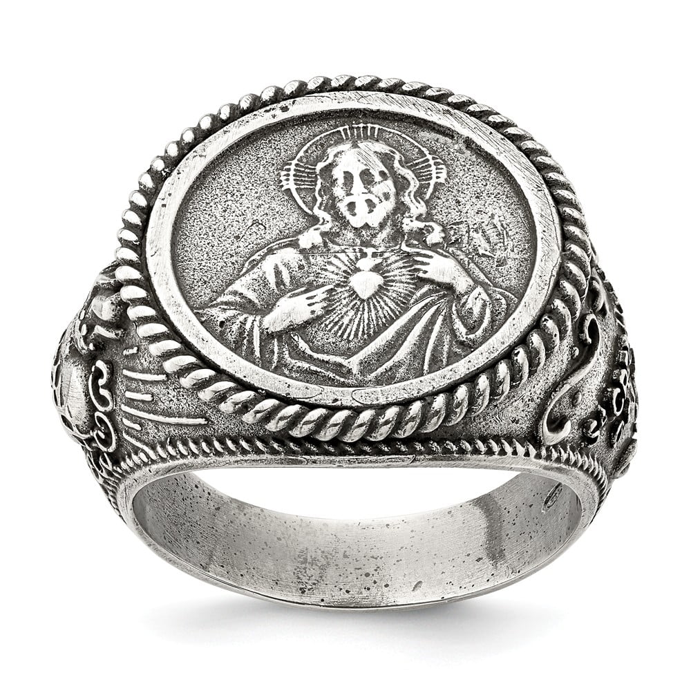 Sterling Silver Antiqued Sacred Heart of Jesus Ring Multiple Sizes Ring Size 10 Sterling Silver Antiqued Sacred Heart of Jesus Ring Multiple Sizes Ring Size 10
