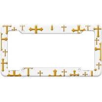 Religious Christian Crosses White Pattern License Plate Frame