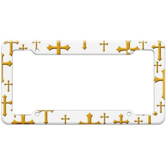 Religious Christian Crosses White Pattern License Plate Frame