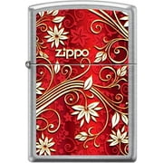 ZIPPO Custom Red with Gold Floral Street Chrome