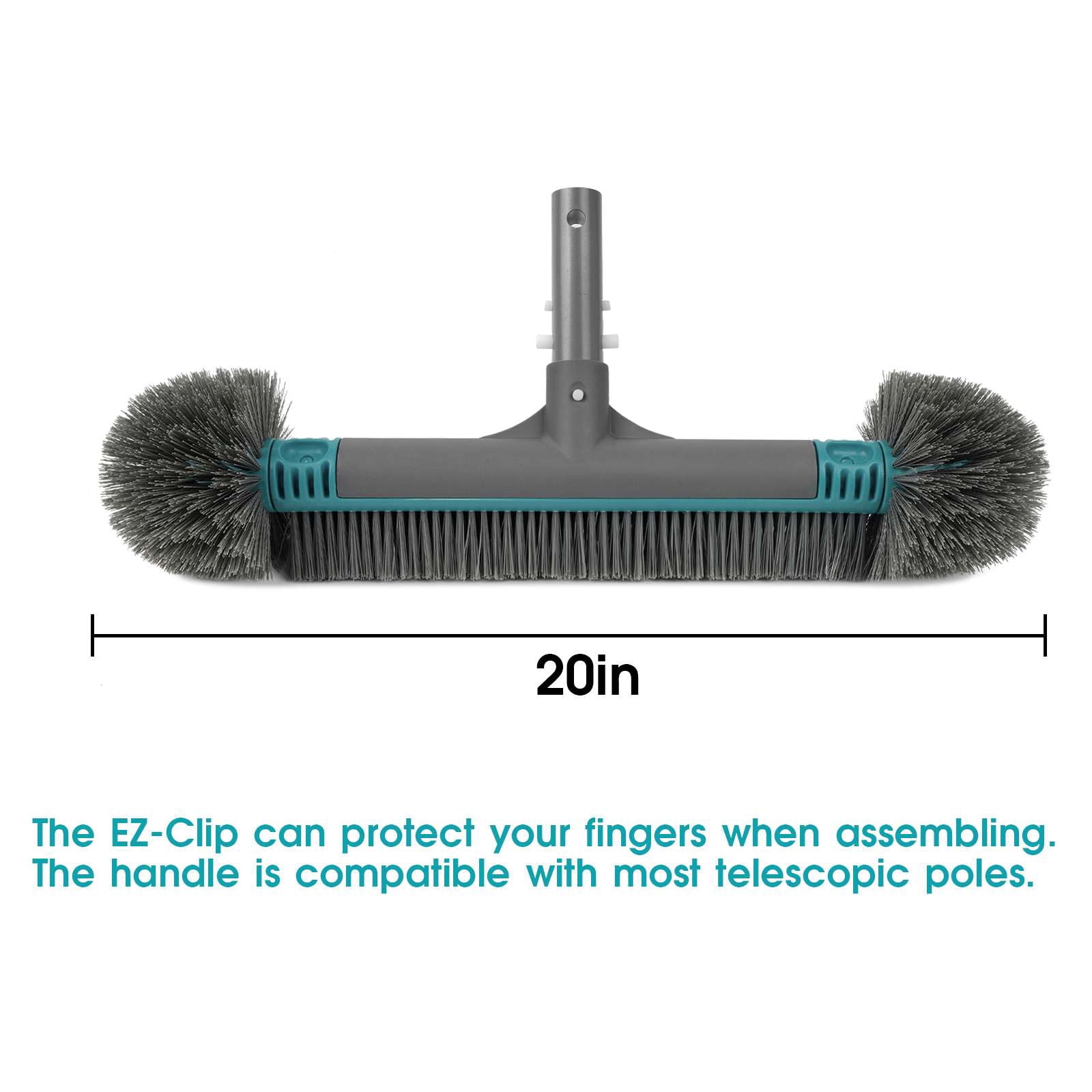 Bluescape Teal & Gray 20" Pool Wall Brush With PP Side Bristles
