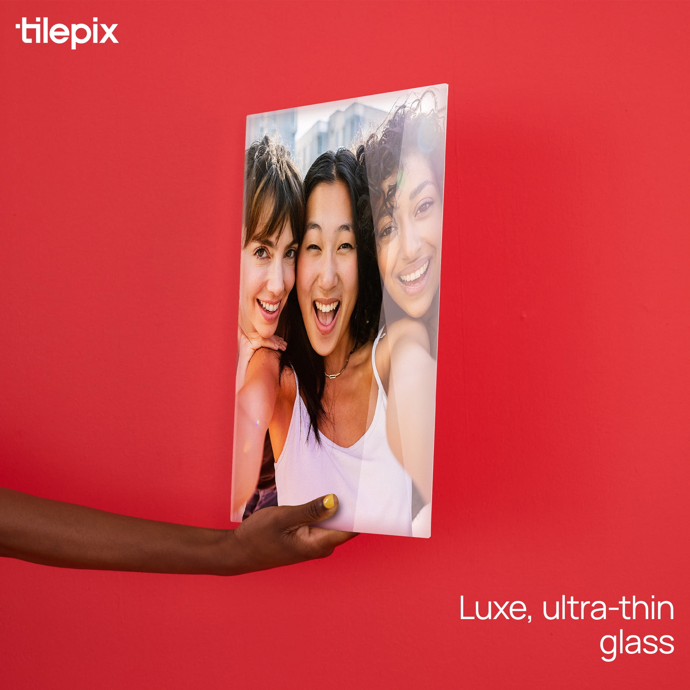 TilePix Glass Premium 11x14 Glass Picture Tile - Customizable Magnetic Photo Tile Picture Frame, Nail-Free Hanging Photo Tile