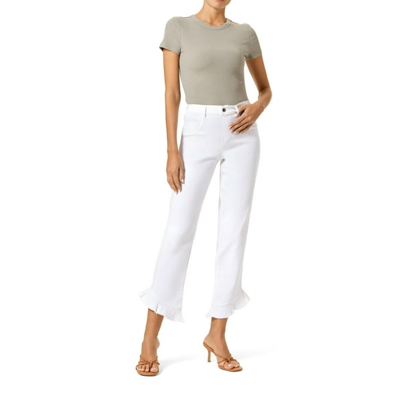 HUE Women's Fashion Denim Jean Skimmer Leggings, White - Ruffle Hem, Large