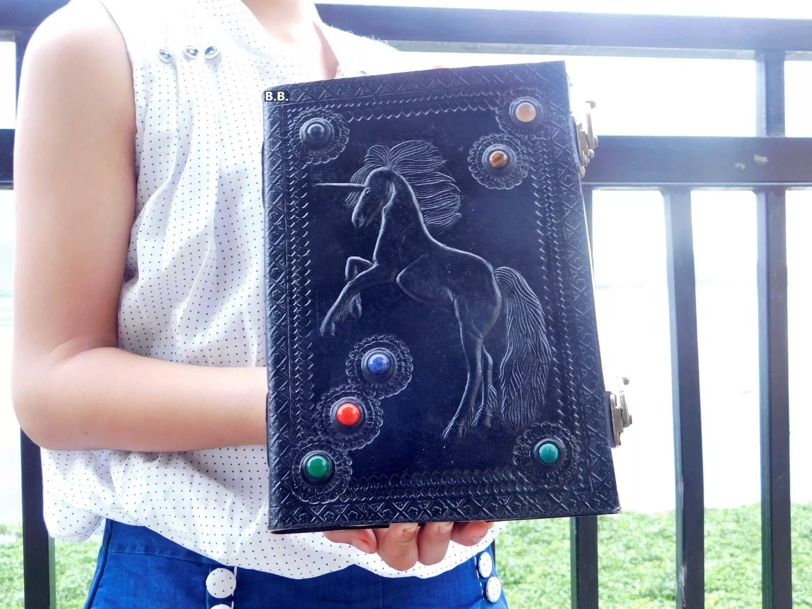 Handcrafted Embossed Design Vintage Leather Bound Journal Unicorn Grimoire Book of Shadow Spell Diary Blank Notebook For Men & Women