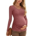 thumbnail image 4 of Akafmk Womens Long Sleeve Maternity Tops,Womens Maternity Solid Color Ribbed Long Sleeve V Neck Casual Fitted Curved Hem Stretchy Pregnancy Pregnant Mama Tops, 4 of 4