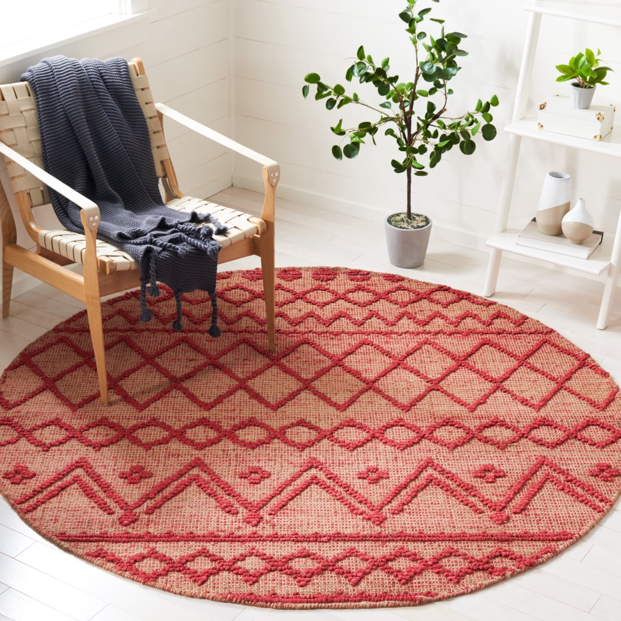 SAFAVIEH Natural Fiber Alfred Geometric Area Rug, Red/Natural, 3' x 5'