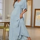 thumbnail image 3 of Vestido de fiesta con vuelo y manga murciélago de color liso con cuello en V Summe para mujer （azul）,2XL, 3 of 5