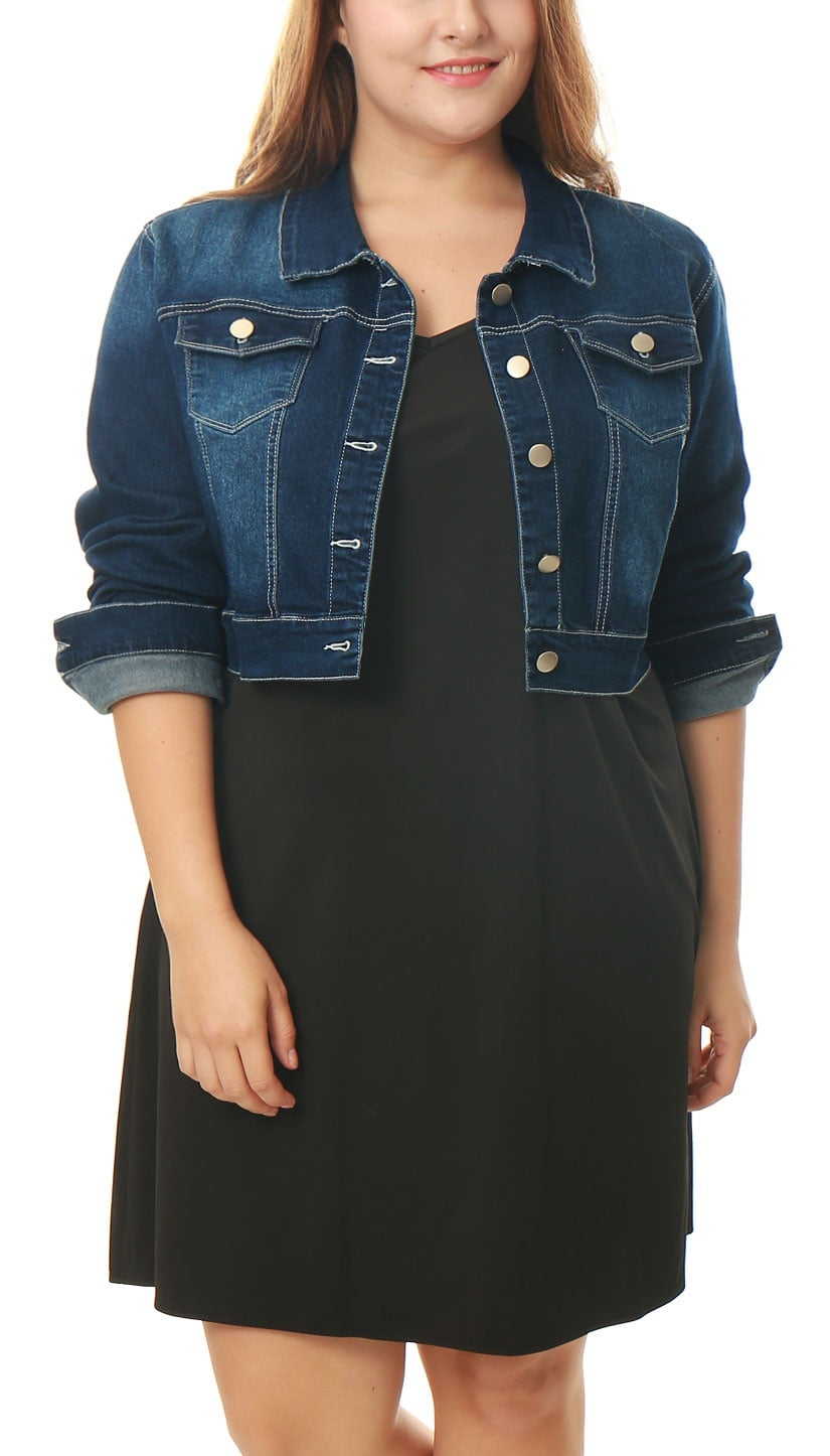 plus size cropped white denim jacket