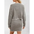 thumbnail image 3 of Women'S Fall Business Casual Outfits 2 Piece Striped Button Down Cardigan Sweater Skirt Set Grey M, 3 of 5