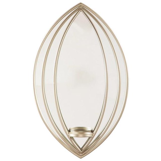 Benjara BM230984 Caged Oval Metal Wall Sconce with Mirror Insert, Silver