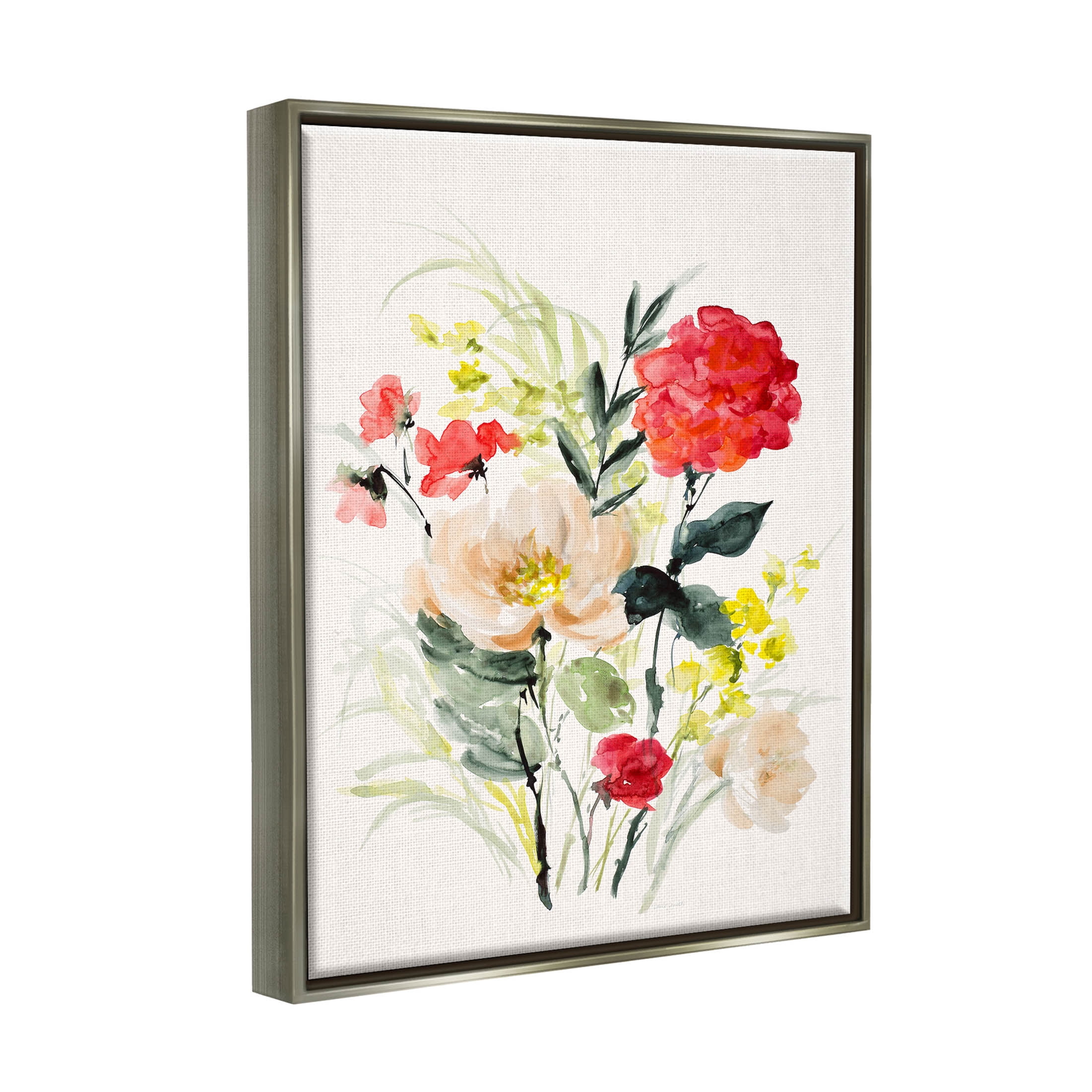 Stupell Industries Bold Mixed Flower Arrangement Graphic Art Luster Gray Floating Framed Canvas Print Wall Art, Design by Lanie Loreth