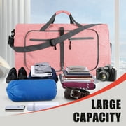 Travel Duffle Bag for Men Women, 65L Foldable Travel Duffel Bag with Shoes Compartment, 24 Extra Large Overnight Bag, Waterproof & Tear Resistant Weekender Bags (Pink)
