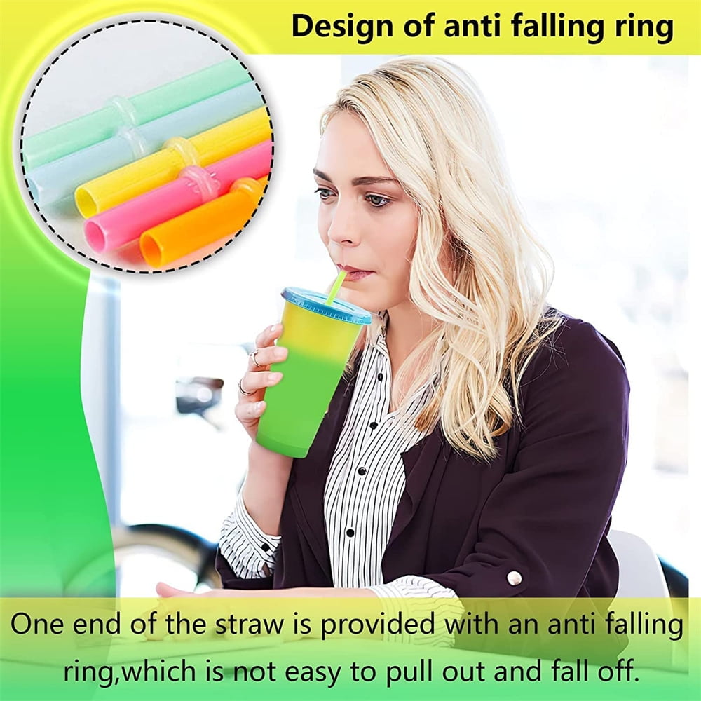 Color Changing Cups with Lids and Straws for Adults - 5 x 24oz Reusable Cups with Lids and Straws, Bulk Plastic Cups with Lids and Straws for Kids Women, Cold Iced Coffee Cups & Water Party Tumbler