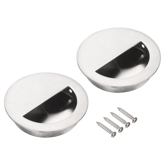 Uxcell 2pcs Recessed Handle Stainless Steel 2.76"x0.59" Semicircle Pulls with 4 Screws