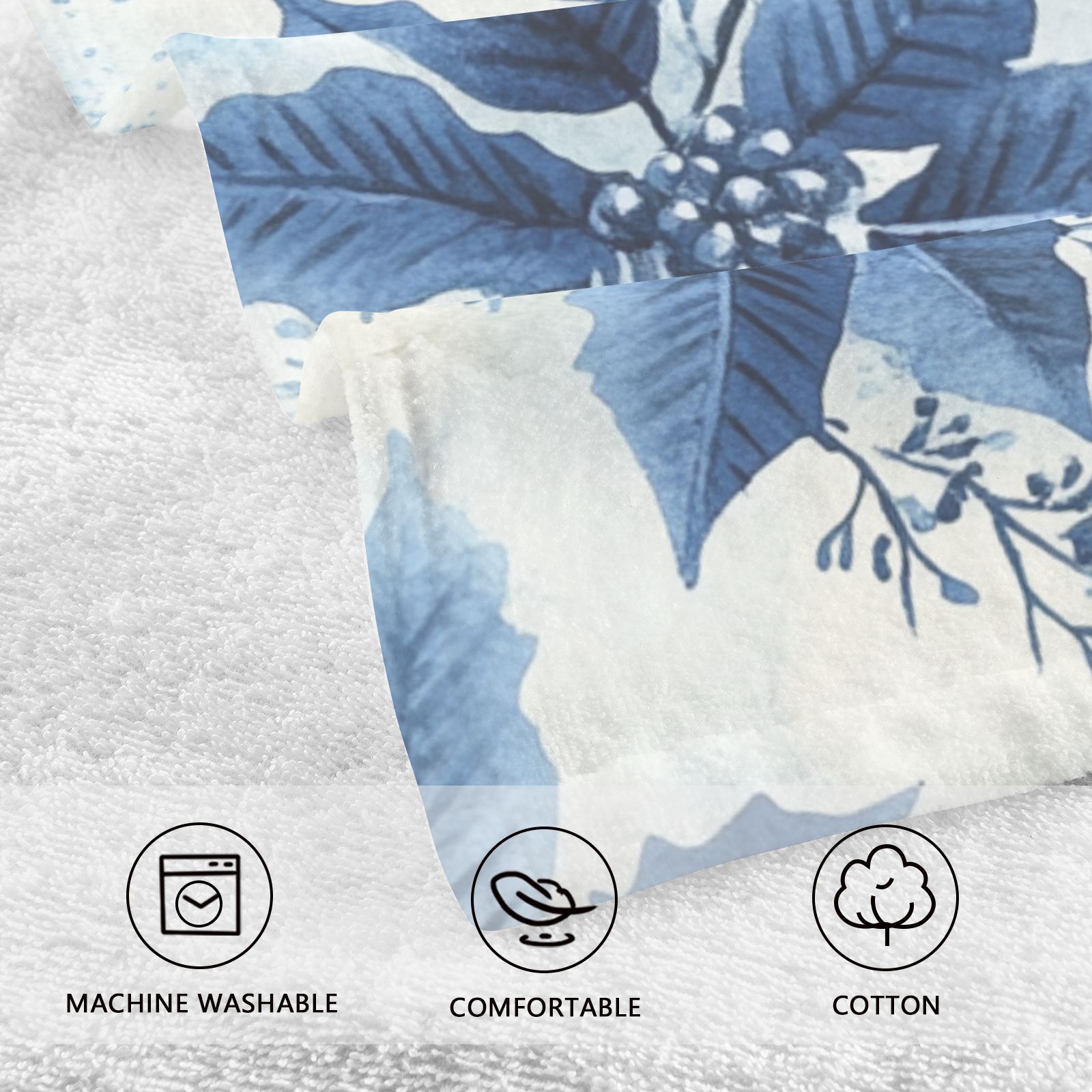 Blue Leaves and Flowers Hand Towels Cotton Bath Towels Large Face Towels Absorbent for Bathroom 2 Packs