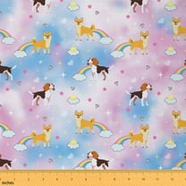Homewish Pet Animal Puppy Fabric by the Yard 3 Yard,Cute Dogs Sewing Fabric,Rainbow Diamond Stars Print Room Decor Fabric by the Yard For Kids,Super Cozy Room Decor