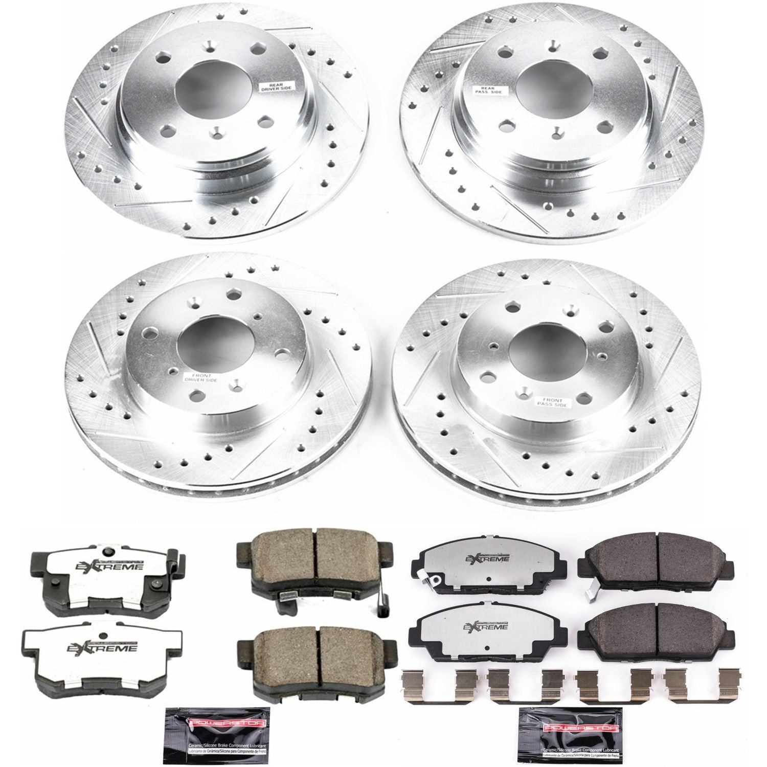 PowerStop Front and Rear Z26 Street Warrior Carbon-Fiber Ceramic Brake Pad and Drilled and Slotted Rotor Kit Fits: HONDA Select Models K1034-26