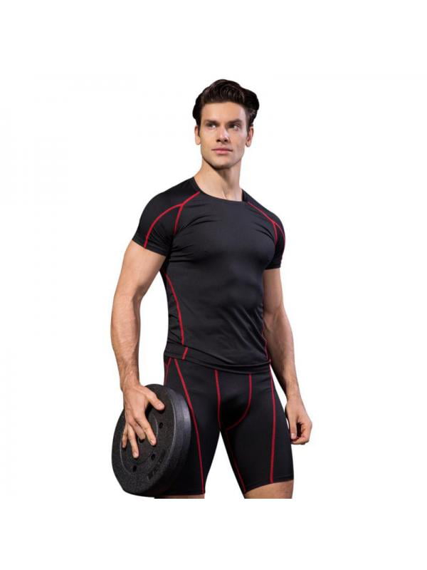 Men Short Sleeve T-Shirt Tight Base Layer Gym Fitness Compression Tops Sportwear 