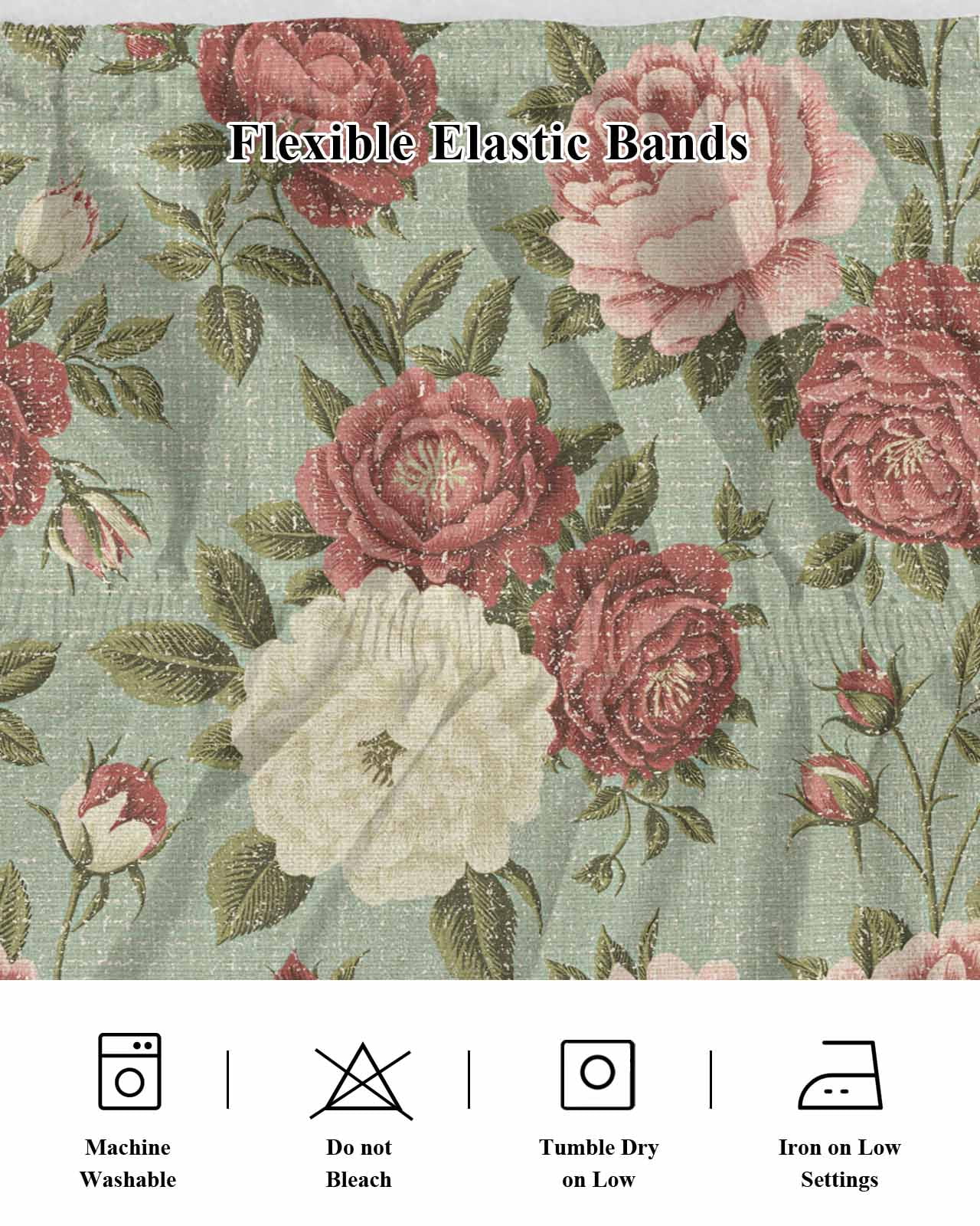 Spring Pink Roses Bed Skirt King Size 16 Inch Drop, Flowers Retro Countryside Adjustable Elastic Dust Ruffles Bedskirt for King Bed Wrap Around Pleated Mattress Frame Cover