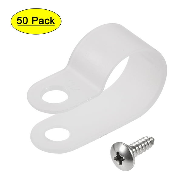 Clip de cable tipo R de nylon Uxcell de 13.2 mm con tornillos, color blanco, 50 piezas