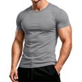 thumbnail image 2 of EANJE Men's T-Shirt Short Sleeve Crew Neck T-Shirt Casual Solid Color Outdoor Running Sports Breathable Tees or Daily Workout Wear Light Gray M, 2 of 7