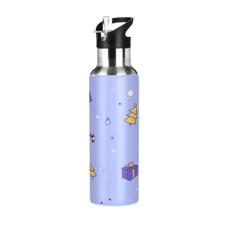 

600/1000ML Stainless Steel Sport Water Bottle with Straw Lid Leak Proof Vacuum Insulated Mug for Outdoor Activities Cycling Running & Walking Simple Christmas Elements