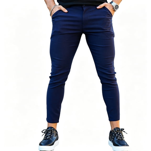 Smawell Mens Slim Fit Stretch Cropped Chino Pants, Skinny Ankle Casual Work Trousers with Side Pockets