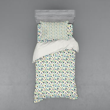 Abstract Duvet Cover Set, Colorful Drops Inspired Motifs Doodle Print, Bedding Set with Shams and Fitted Sheet, 3 Sizes, by Ambesonne