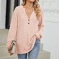 thumbnail image 4 of UJNDER Women's Tops Ribbed Knit Long Sleeve Shirts Tunics Button V Neck Blouses Casual Fall Outfits Tops for Women Pink L, 4 of 8