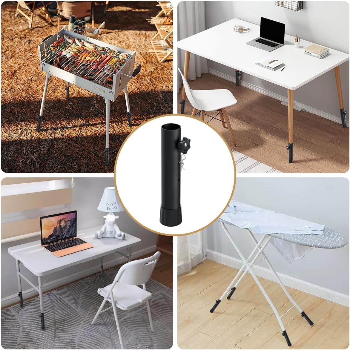 Farafox Adjustable Table Risers, 4 Pack Leg Extenders for Straight/Bent Legs, 2 Adjustable Levels Furniture Leg Lifts for Dining, Desk, Bar Stool
