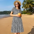 thumbnail image 4 of Easygdp Black Leopard para Vestido Transpirable de Mujer, Vestido Suelto de Manga Corta con Pliegues y Bolsillos para el Verano, 4 of 6