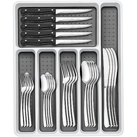 49-Piece Silverware Set with Organizer, Heavy Duty Stainless Steel Flatware Set for 8, Cutlery Utensil Sets with Steak Knives, Rust-proof, Mirror Polished, Dishwasher Safe, Heavy Duty