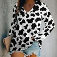 thumbnail image 2 of LYWC Vivid Cowhide Pattern - 1221 Long Sleeve Shirts For Women Oversized Tshirts Tops Tees Fall T-Shirts V Neck, 2 of 7