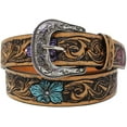 thumbnail image 3 of 29-30  Men's 1-1/2" Wide Tan Leather Floral Tooled Casual Jean Belt 26FK20, 3 of 3