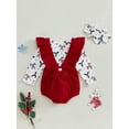 thumbnail image 6 of Elippeo Baby Girl Christmas Outfits Candy Cane Print Long Sleeve Romper with Solid Ruffled Overalls and Headband 3Pcs Set 3 6 12 18 Months, 6 of 10
