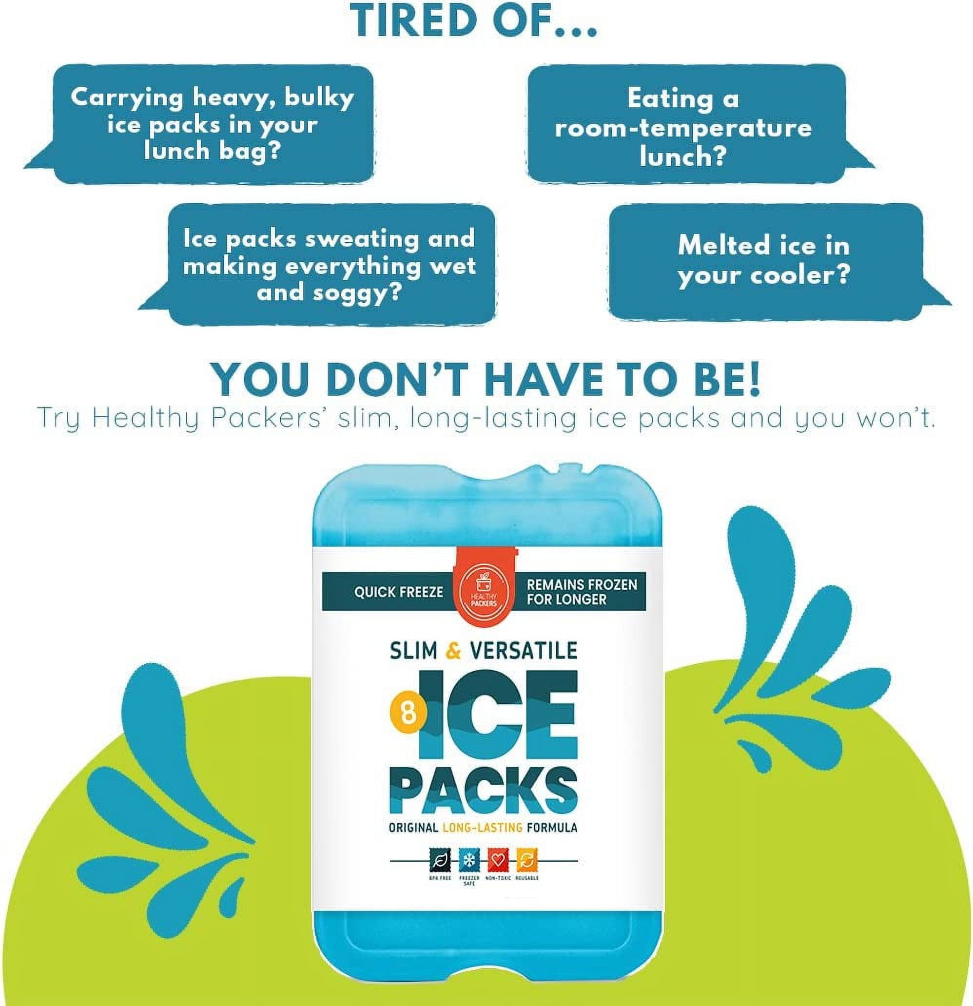 Ice Packs for Lunch Boxes & Coolers - Freezer Packs - Original Cool Pack | Cooler Accessories for Beach, Camping & Fishing | Slim & Long-Lasting Reusable Ice Pack for Cooler