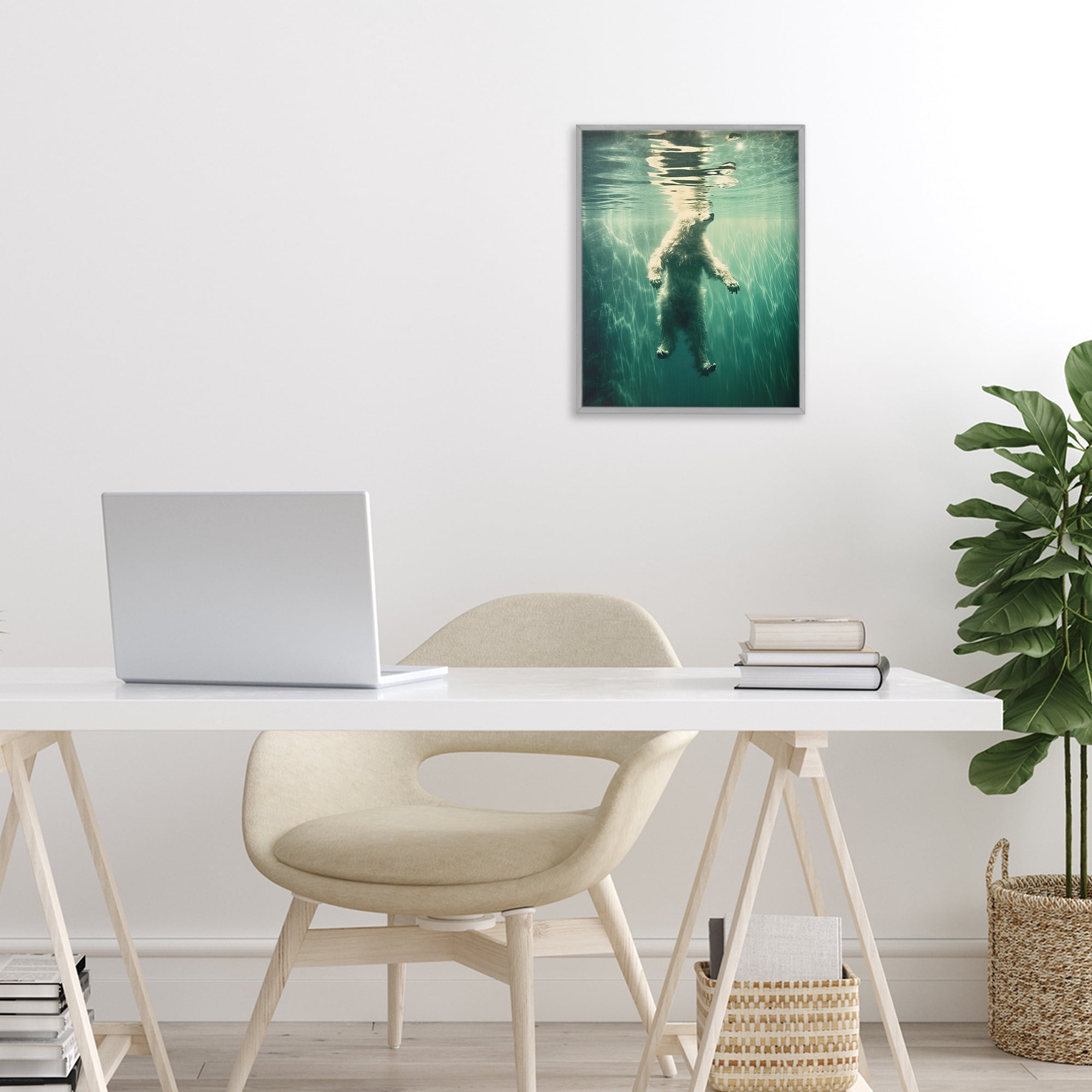 Floating Bear Underwater Gray Framed Giclee Art, design by Decent Exposures