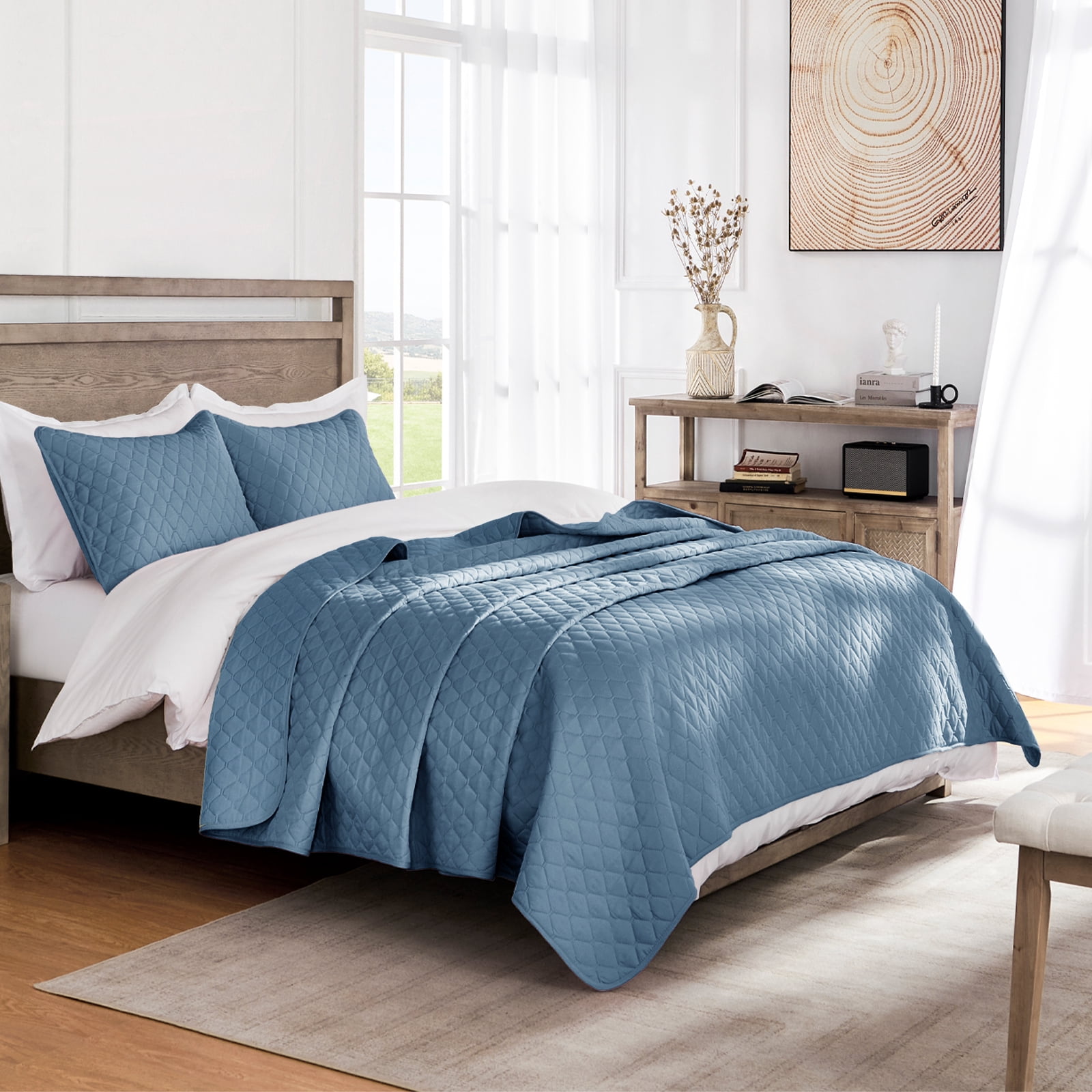 Exclusivo Mezcla King Quilt Set, 3-Piece Lightweight King Quilts Soft Bedspreads Bed Coverlets, Bluish Grey, 104"x96"