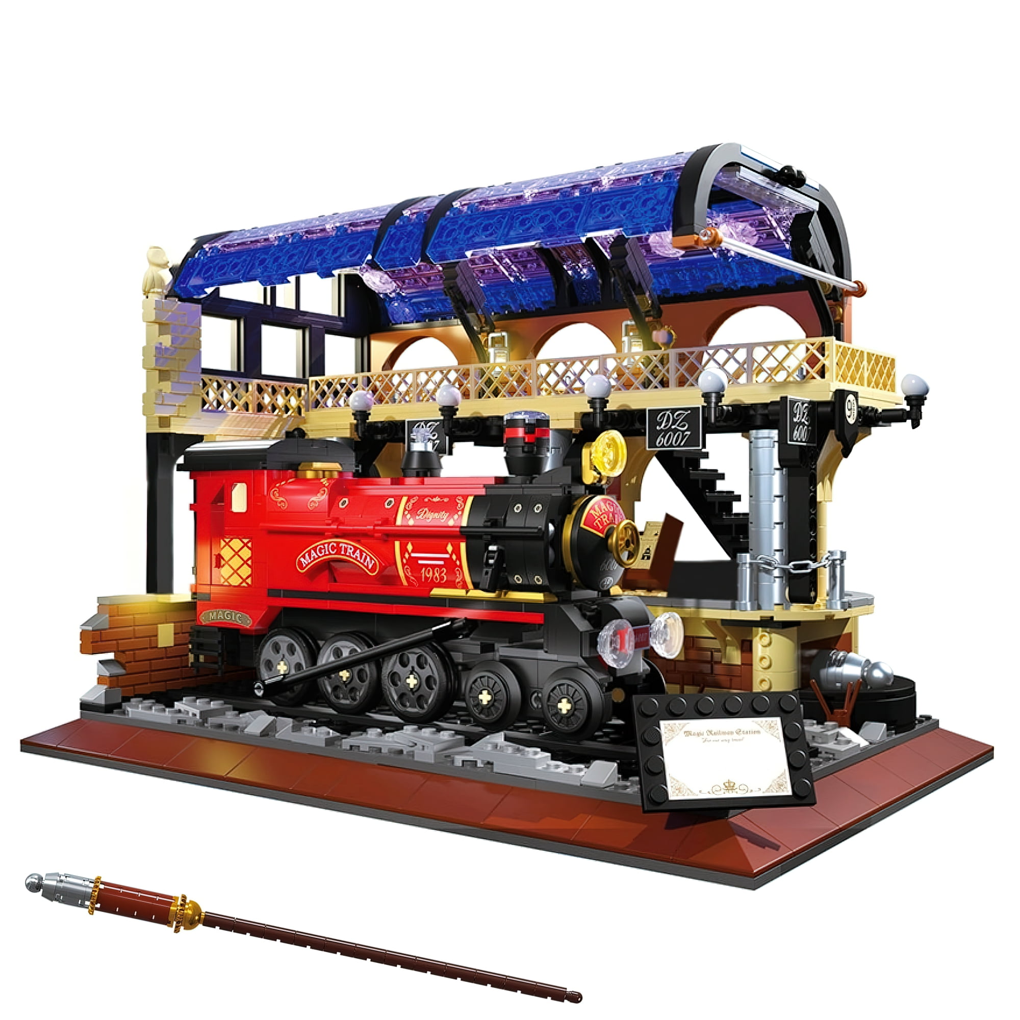 HIReeke Mini Building Set Magic Express Train Station Railway Building