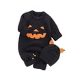 thumbnail image 4 of Qiylii Baby Halloween Knitted Romper, Pumpkin Face Long Sleeves Bodysuit+Hat, 4 of 9
