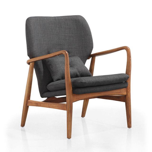 Manhattan Comfort Bradley Chaise d'Appoint en Lin Charbon et Noyer