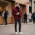 thumbnail image 2 of Cloudstyle Men's Pattern-Matched Plaid Business Casual Shirt - Slim Fit Brushed Flannel Long Sleeve Button-Down for Fall, 2 of 8