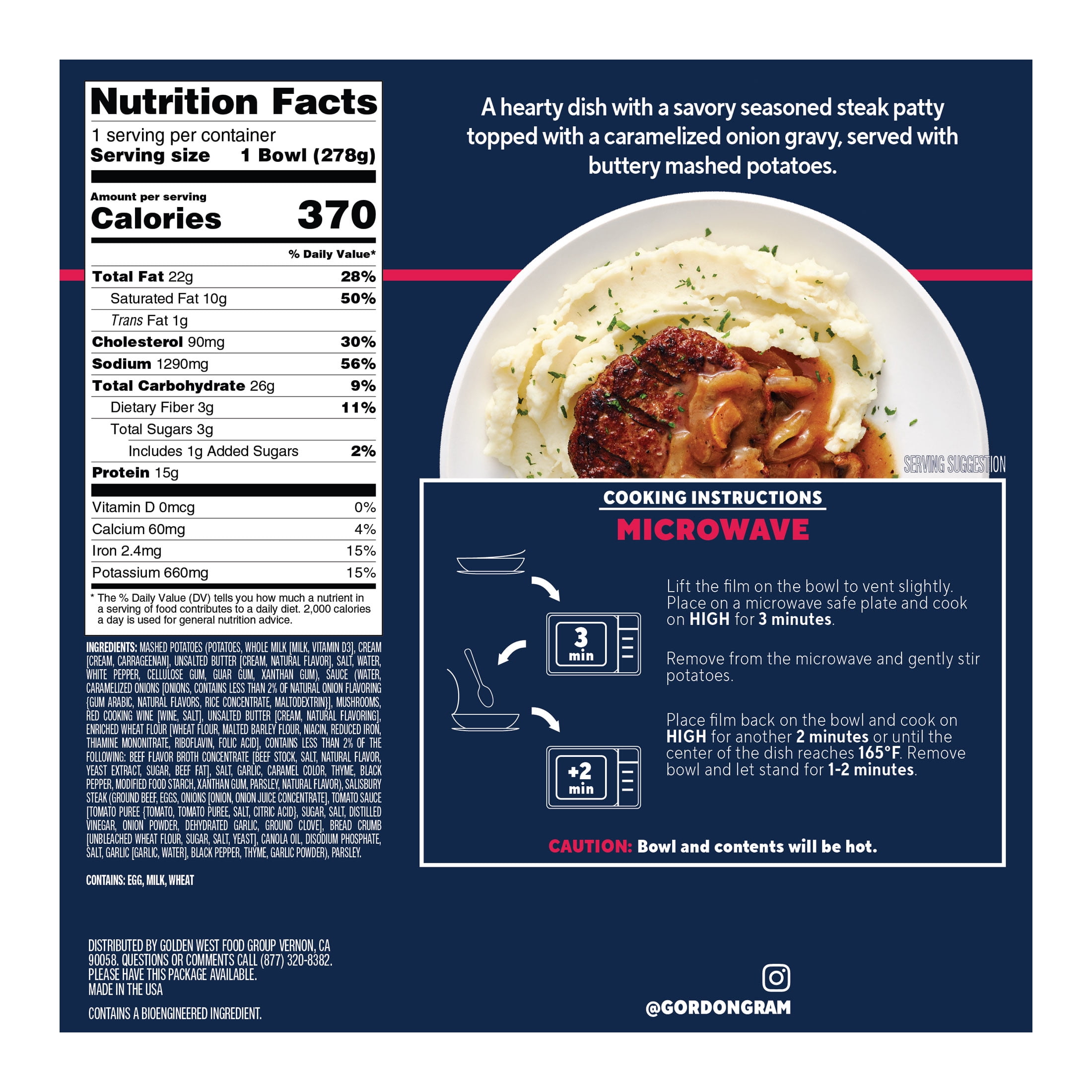 By Chef Ramsay's Salisbury Steak and Mashed Potatoes with Caramelized Onion Gravy, 9.81 oz (Frozen)