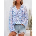 thumbnail image 2 of BTFBM Blouses for Women Dressy Casual Floral Summer Boho Tops V Neck Lightweight Long Sleeve Shirts Spring Clothes, 2 of 6