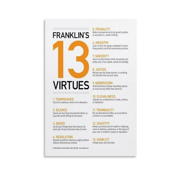 13 Virtues By Benjamin Franklin Canvas Print Wall-Art Decor Paintings for Living Office Room Bedroom Decoration Gift