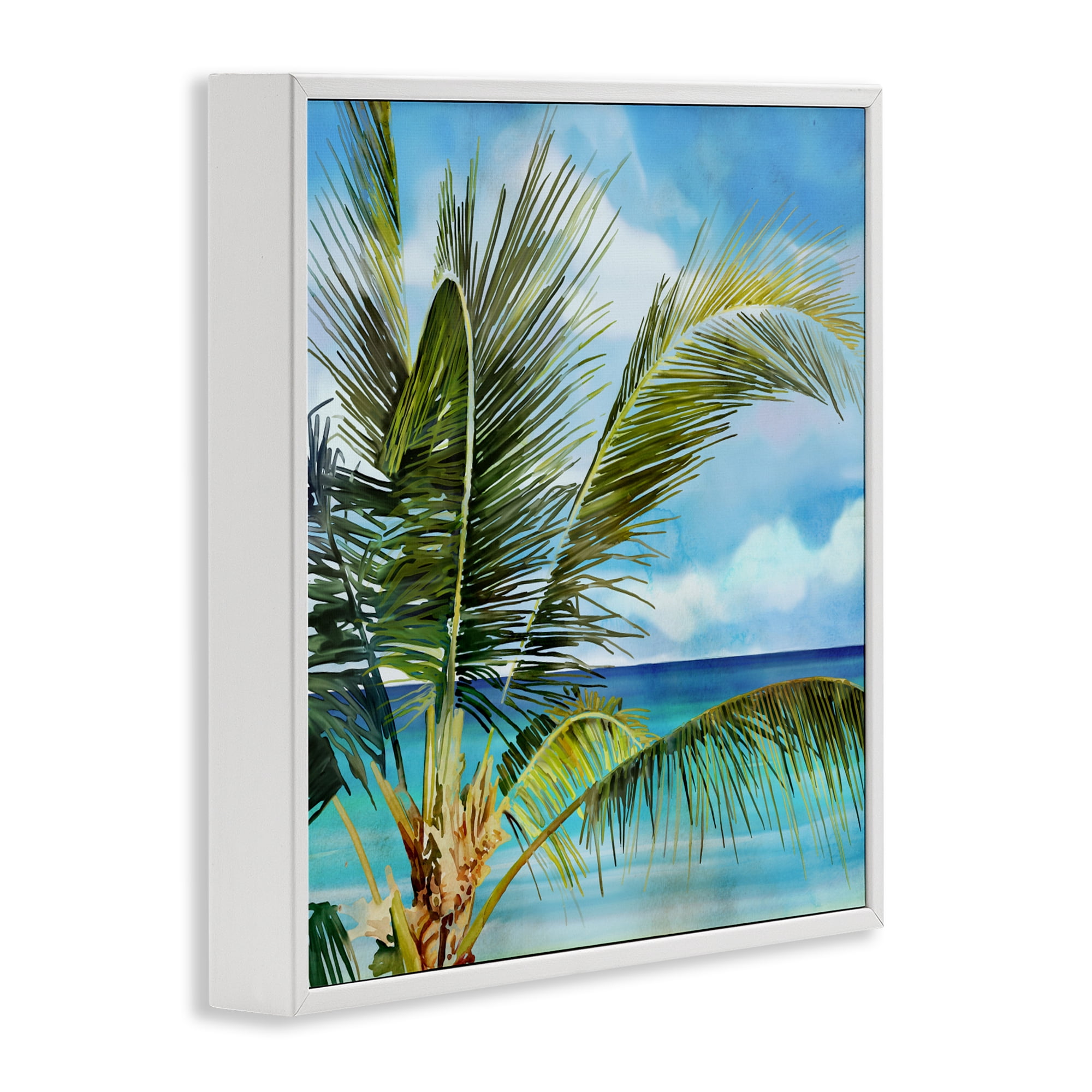 Stupell Industries Lush Palm Watercolor View White Framed Giclee Art, design by Mauro Devereaux