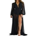 thumbnail image 1 of Women Chiffon Bikini Cover Long Sleeve Deep V Neck See-through Dress, 1 of 5
