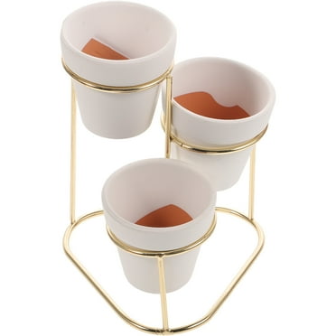 Voiceine 1 Set Ceramics Plant Pot Garden Flower Planter Nursery Pots with Iron Stand